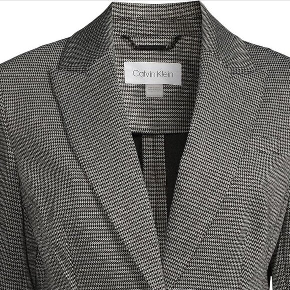 Calvin Klein Women's Houndstooth Peak Lapel Blazer Plus Size 14W Gray $179 nwt - Picture 6 of 15